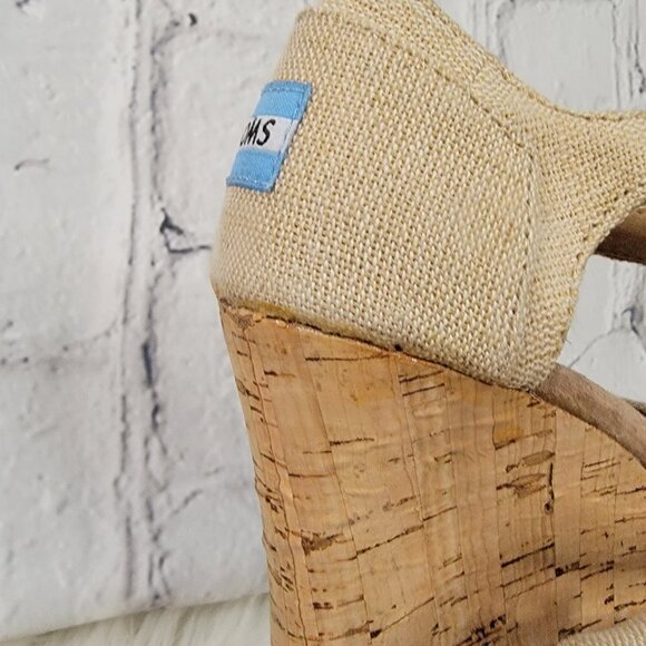 Toms Sienna Womens Cork Wedge Strappy Sandals Casual Tan Peep Toe Summer Shoe - Picture 11 of 12